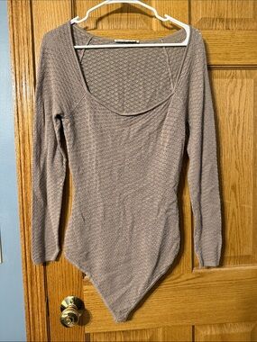Abercrombie & Fitch Pointelle Squareneck Knit Long Sleeve Bodysuit
